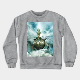 Steampunk women fly with a mechanical owl Crewneck Sweatshirt